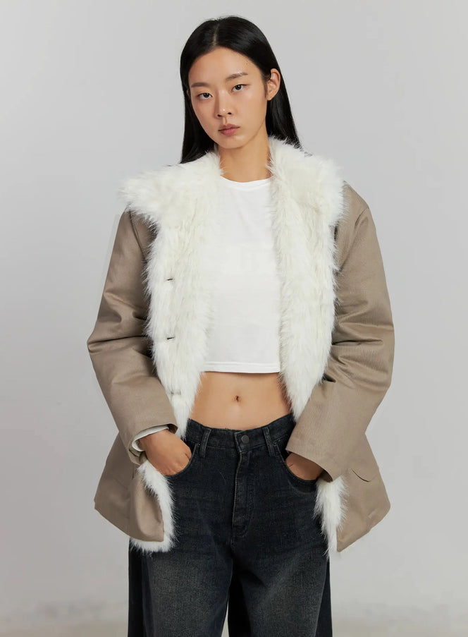 faux-fur-trim-hunter-jacket-ij502 / Beige