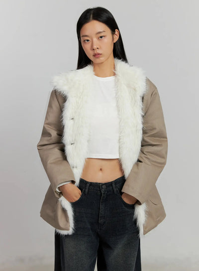 faux-fur-trim-hunter-jacket-ij502 / Beige