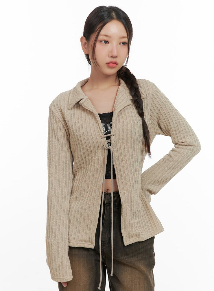 ribbed-string-bliss-long-cardigan-co404 / Beige