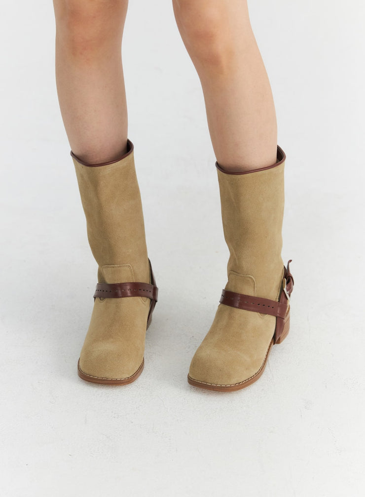 buckle-suede-middle-boots-co327 / Beige