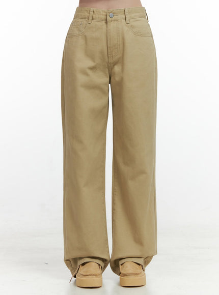 solid-cotton-wide-leg-pants-os423 / Beige