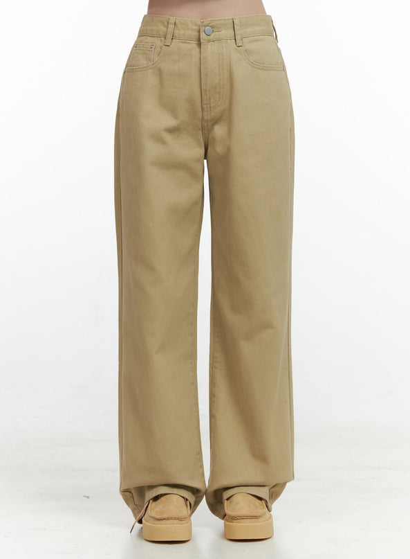 solid-cotton-wide-leg-pants-os423 / Beige