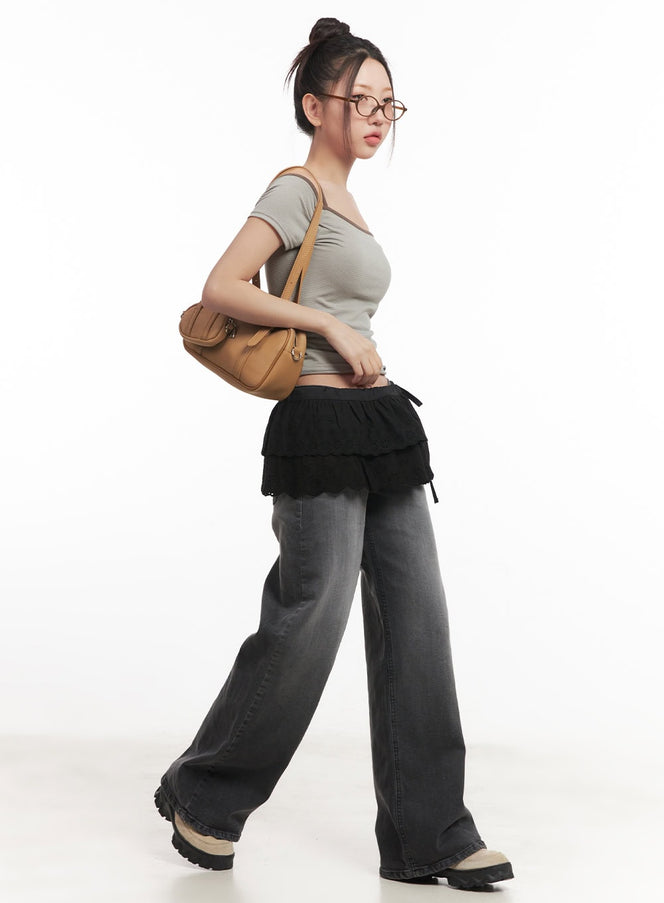 Slim-Fit Stylish Crop Tee & Cami Set CM528 in Beige, size S/M