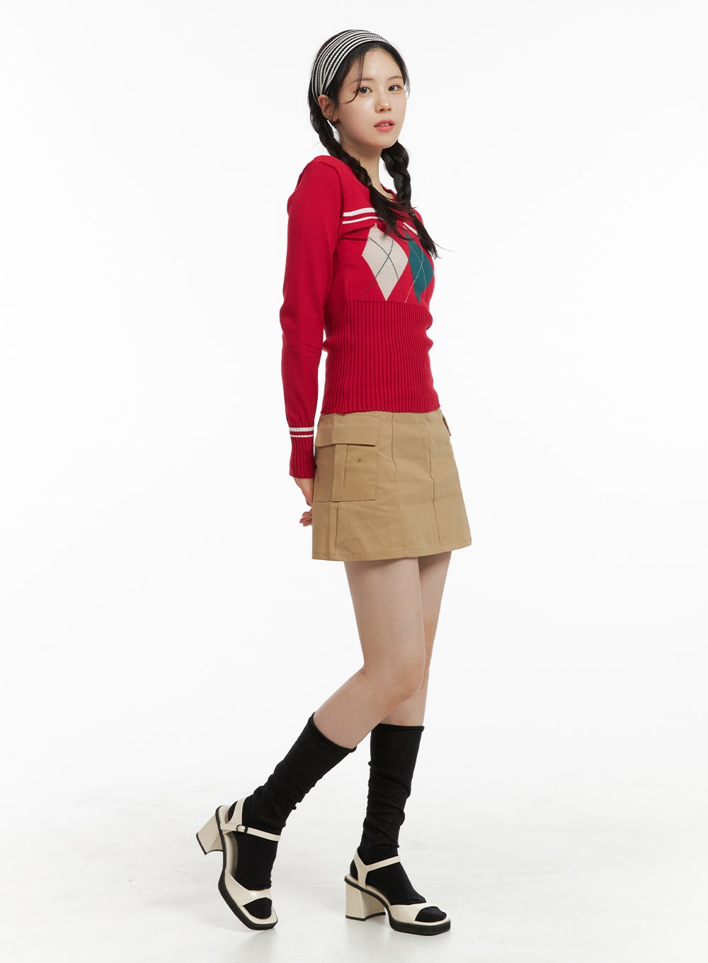 solid-cargo-mini-skirt-om420 / Beige