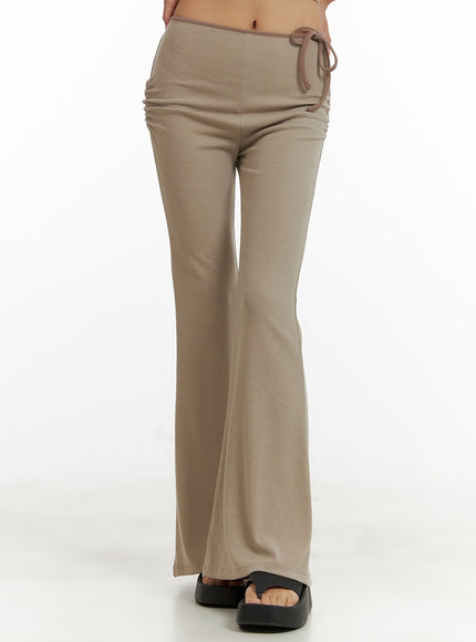 ribbon-shirred-bootcut-cotton-pants-cu414 / Beige