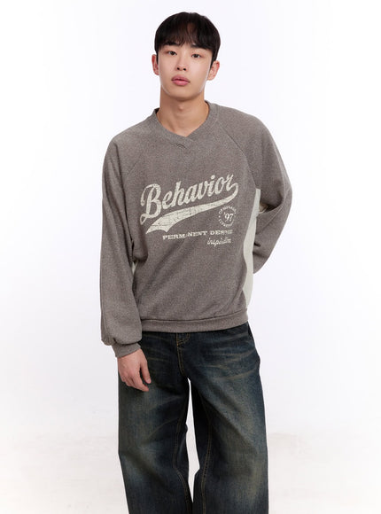 mens-graphic-v-neck-long-sleeve-tee-im512 / Beige