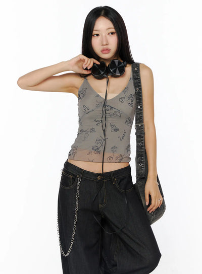 sheer-floral-pattern-tank-cu512 / Beige