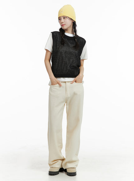 basic-straight-leg-cotton-pants-of412 / Beige