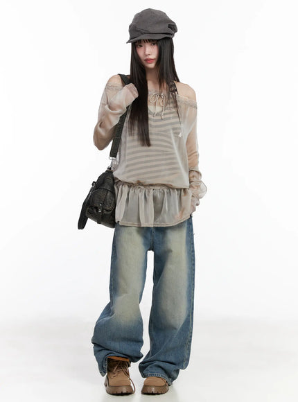 sheer-off-shoulder-blouse-cm524 / Beige