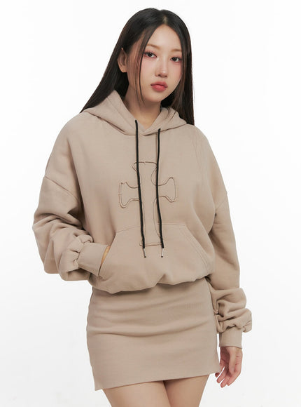 soft-cotton-hooded-mini-dress-cn419 / Beige