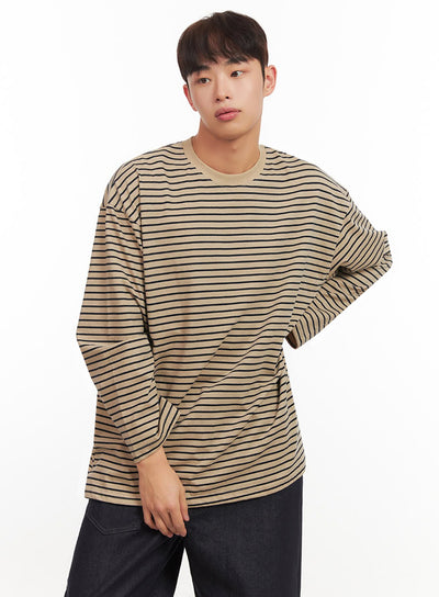 mens-striped-oversized-t-shirt-if517 / Beige