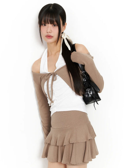 layered-halter-cardigan-cn520 / Beige