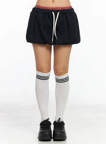 checkered-balloon-skort-ca513 / Black