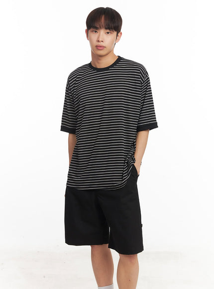 mens-striped-round-neck-t-shirt-ia518 / Black
