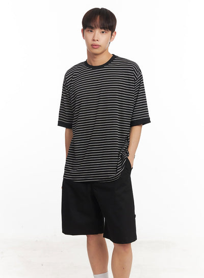 mens-striped-round-neck-t-shirt-ia518 / Black