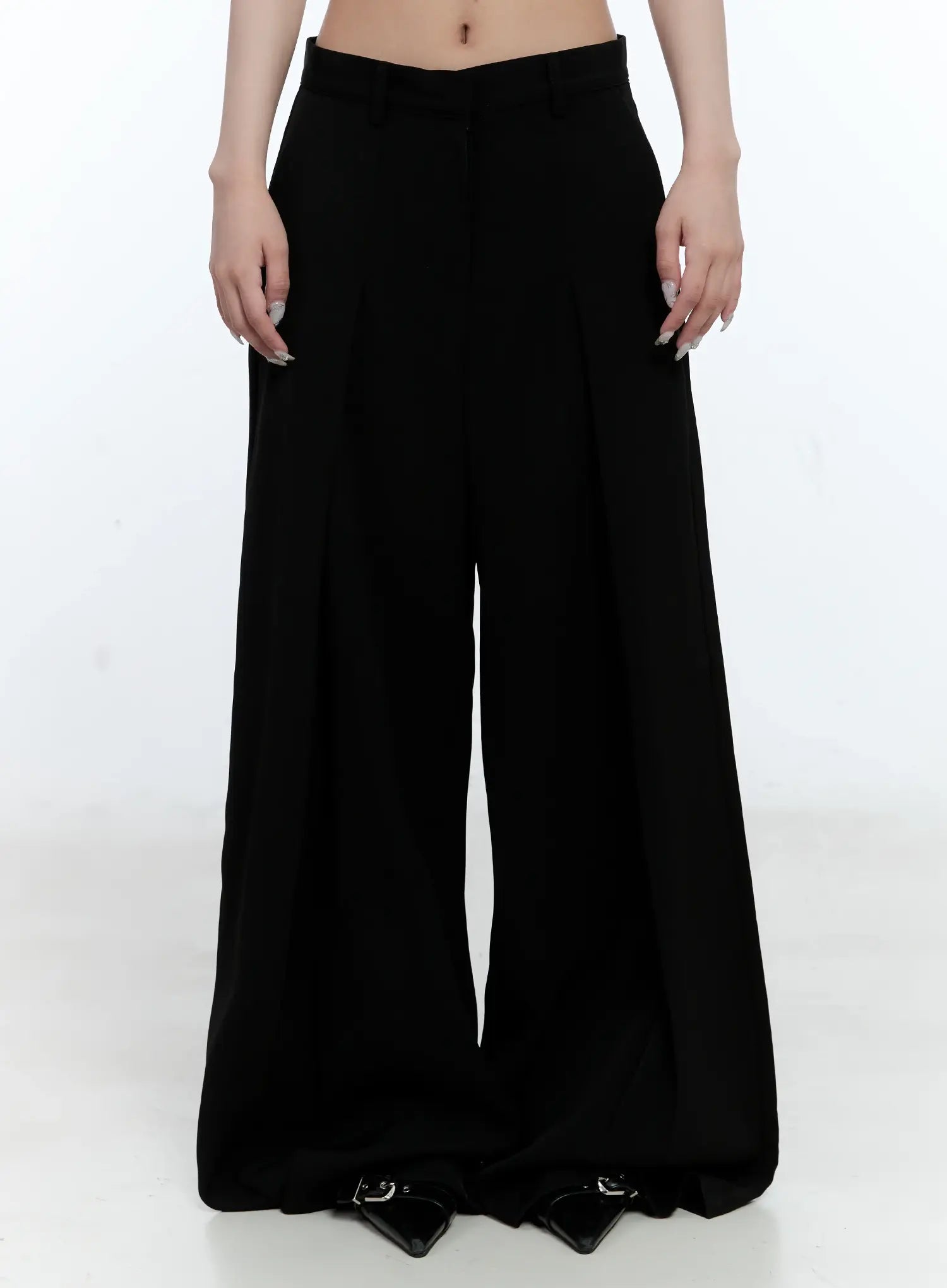 wide-leg-pleated-slacks-cl530 / Black