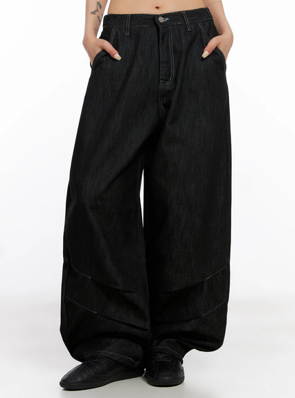 leyla-pin-tuck-wide-leg-jeans-is515 / Black