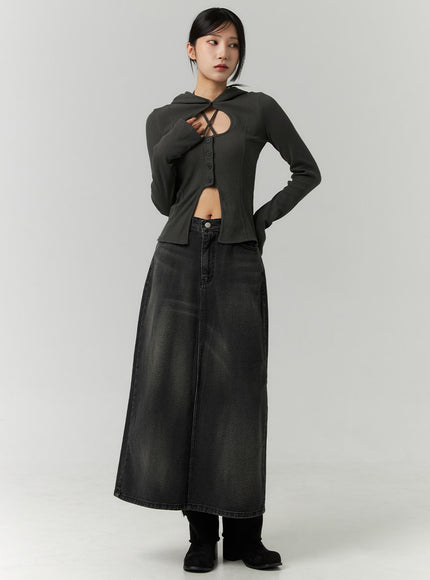 a-line-maxi-denim-skirt-cn320 / Black