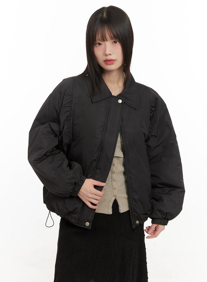 collar-shirred-jacket-cd430 / Black