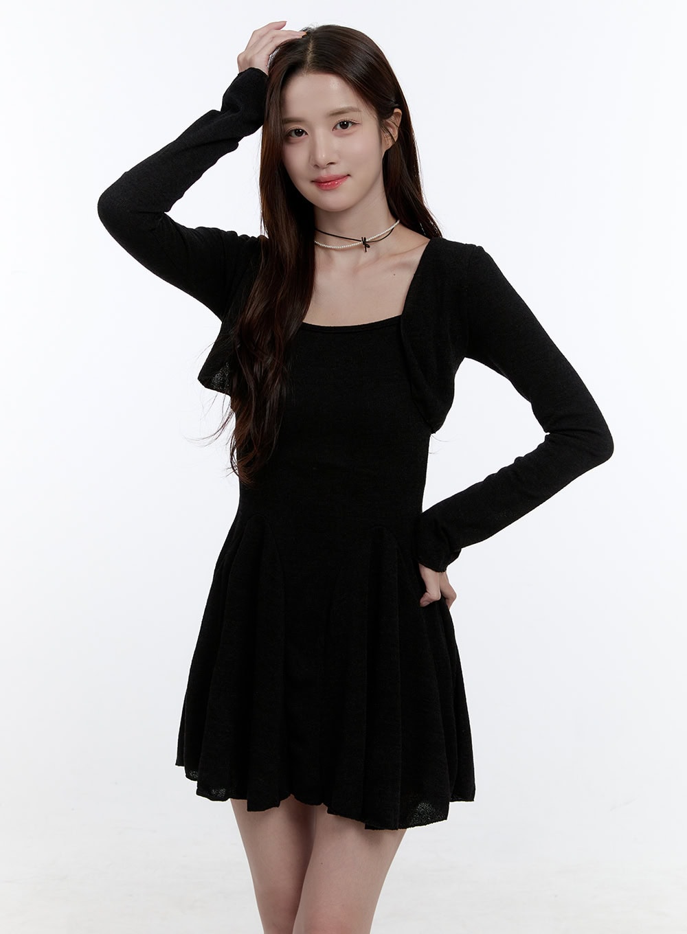Solid Charm Mini Dress and Cardigan Set OO407 - Main Image