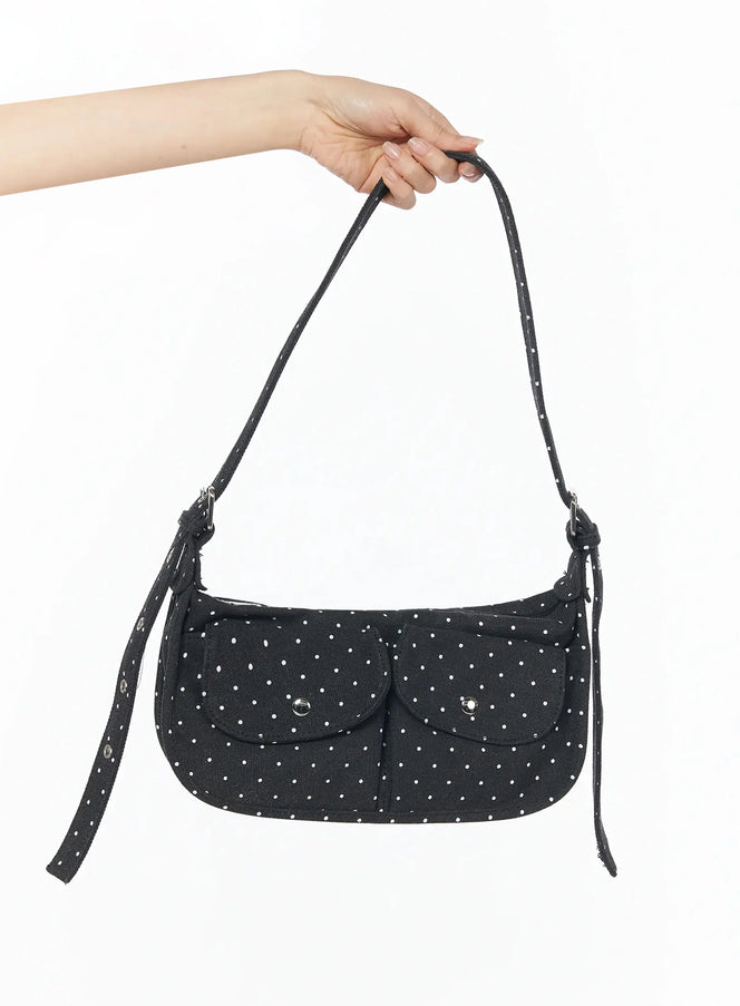 polka-dot-two-pocket-shoulder-bag-iu508 / Black