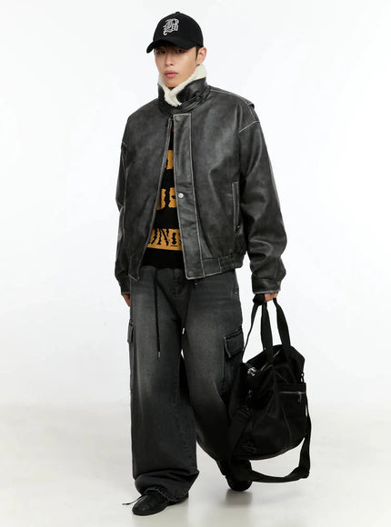 mens-pu-bomber-jacket-in506 / Black