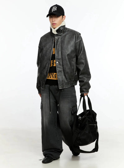 mens-pu-bomber-jacket-in506 / Black