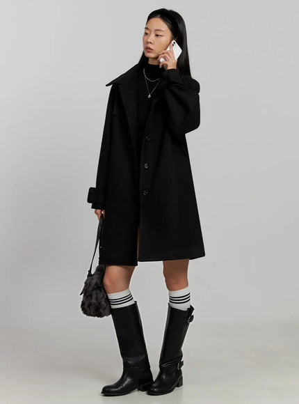 high-neck-knee-length-wool-coat-ij502 / Black