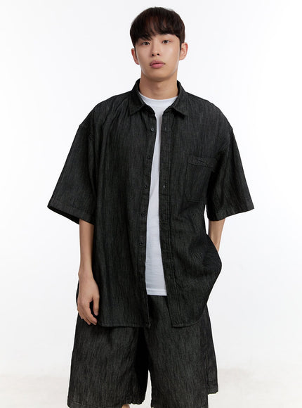 mens-collared-oversized-shirt-ia507 / Black