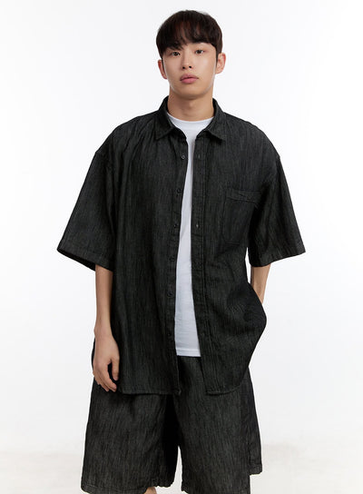 mens-collared-oversized-shirt-ia507 / Black
