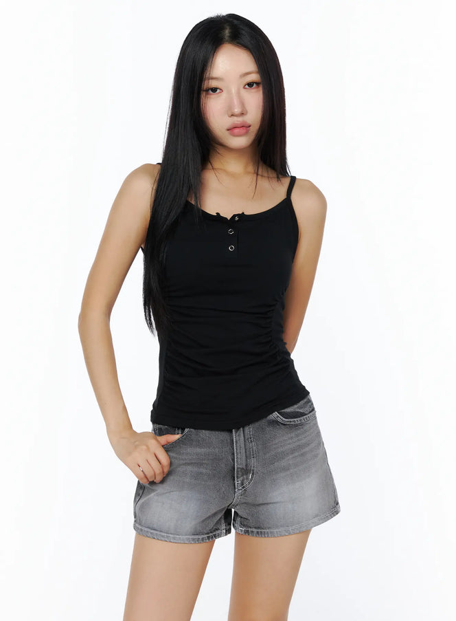slim-fit-ruched-camisole-cu515 / Black