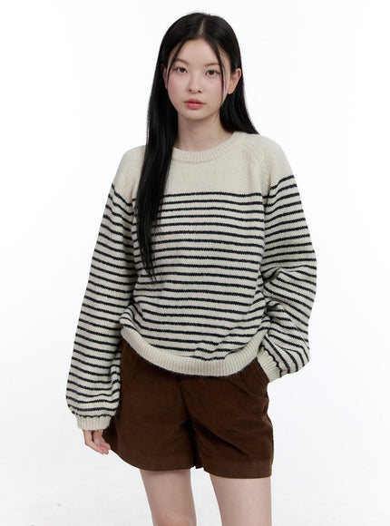 cozy-stripe-knit-pullover-oo429 / Black