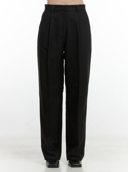 pintuck-solid-wide-fit-trousers-os423 / Black