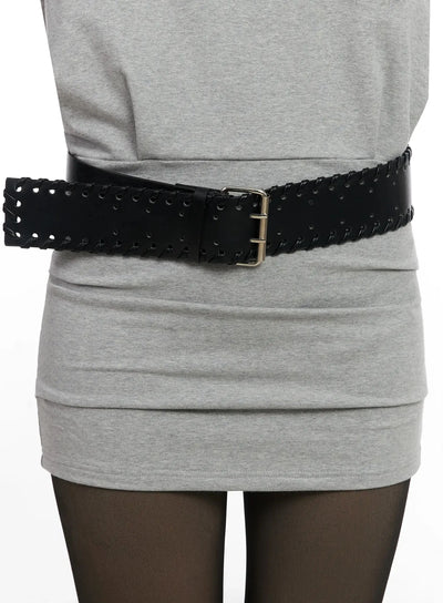 punching-detailed-waist-belt-in528 / Black