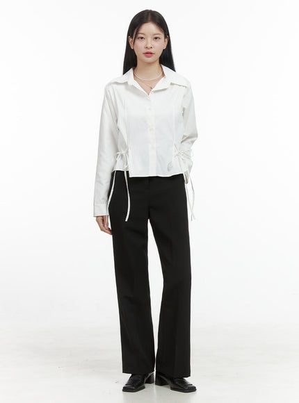 chic-waistband-straight-leg-pants-os411 / Black