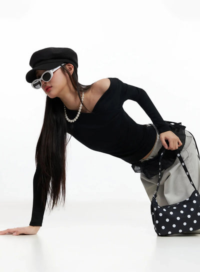 draped-v-neck-long-sleeve-top-ia508 / Black