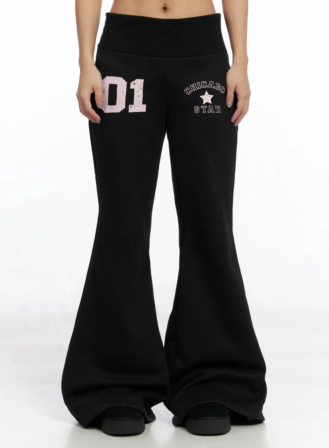 graphic-bootcut-pants-in528 / Black