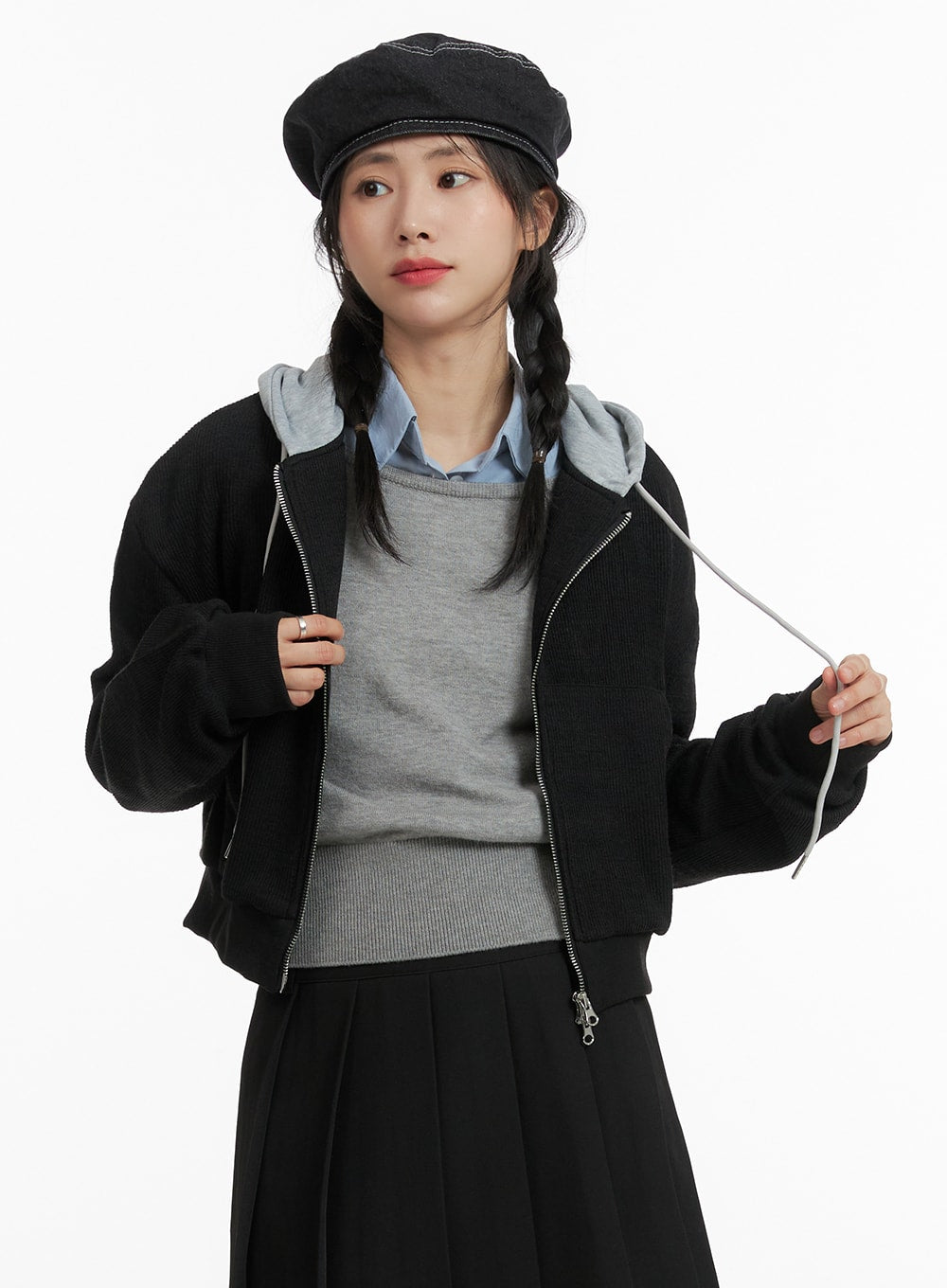 Cozy Two-Tone Hoodie Jacket OM408 - Korean Women's Fashion | LEWKIN