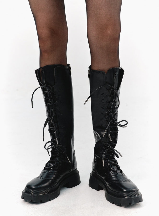 lace-up-faux-leather-boots-is321 / Black