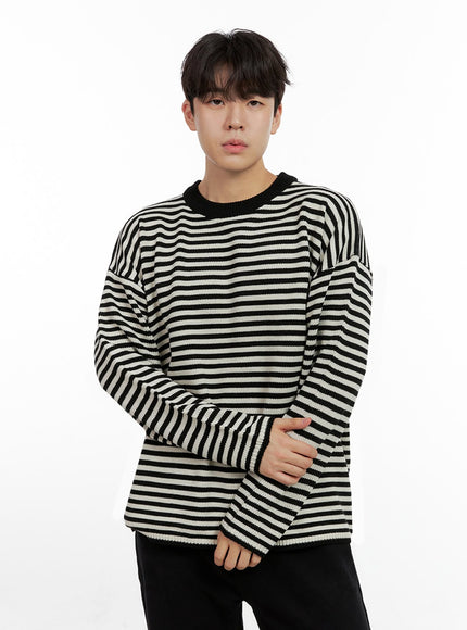 mens-acrylic-striped-long-sleeve-top-in422 / Black
