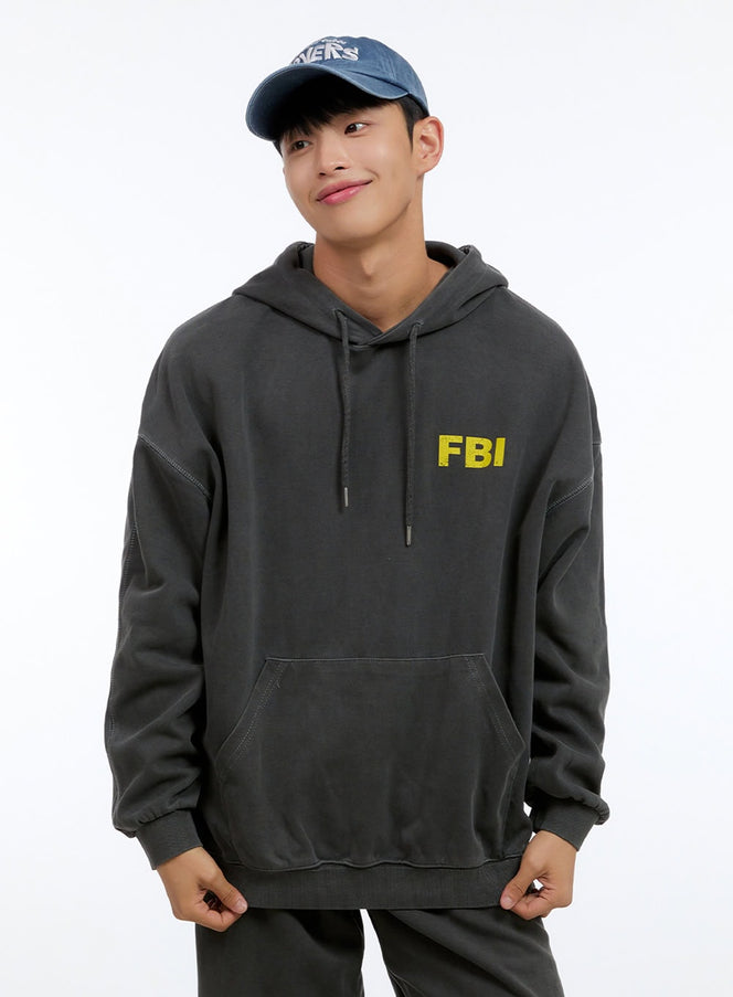 mens-graphic-simple-lettering-hoodie-black-ig422 / Black