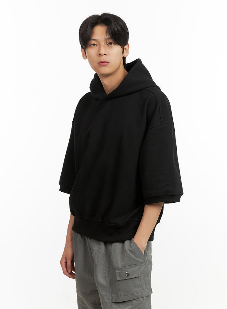 mens-cozy-boxy-fit-hooded-sweatshirt-black-iu405 / Black