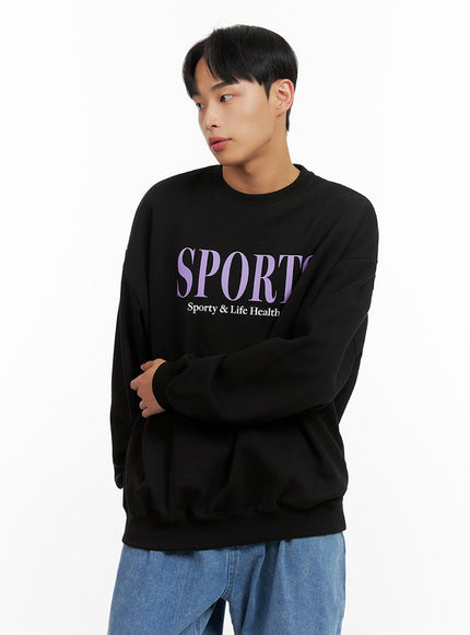 mens-graphic-lettering-crewneck-sweatshirt-black-iu412 / Black