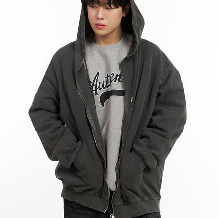 mens-oversized-washed-zip-up-hoodie-ij517 / Black