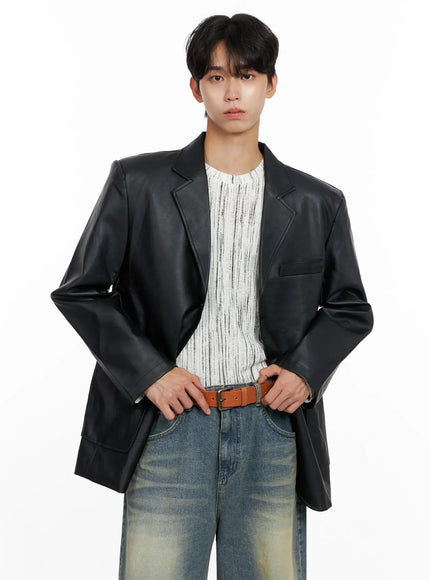 mens-faux-leather-blazer-jacket-io516 / Black