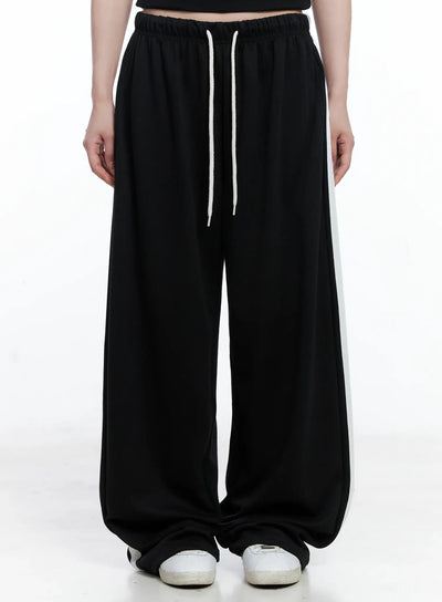 striped-wide-leg-sweatpants-cs501 / Black