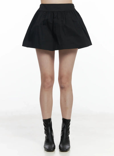 cotton-shirred-a-line-mini-skirt-if524 / Black