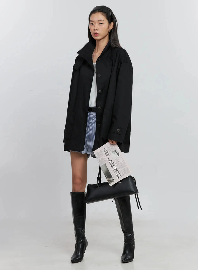 classic-button-up-jacket-is515 / Black