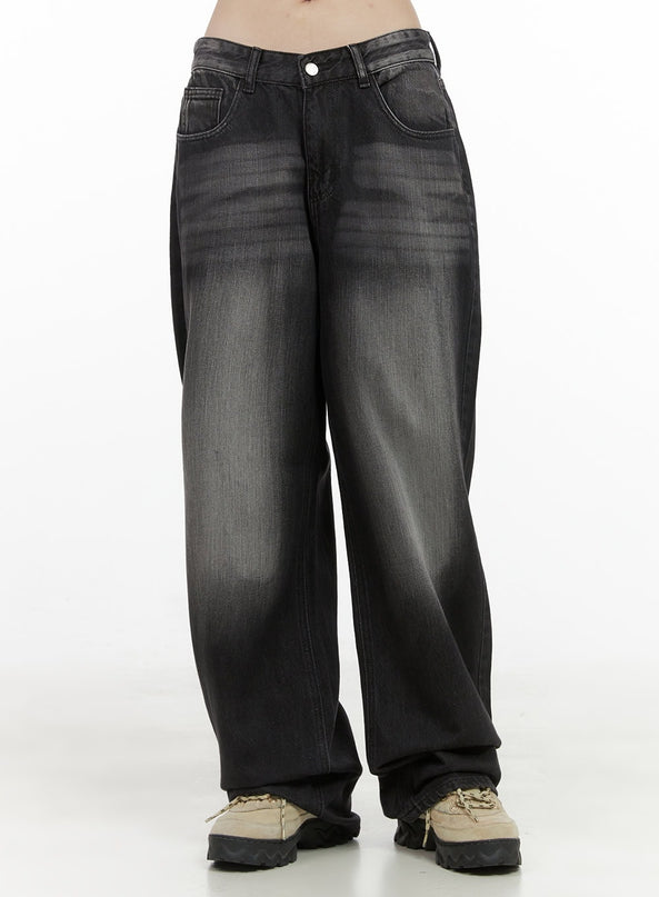 ivory-wide-washed-denim-jeans-oo401 / Black