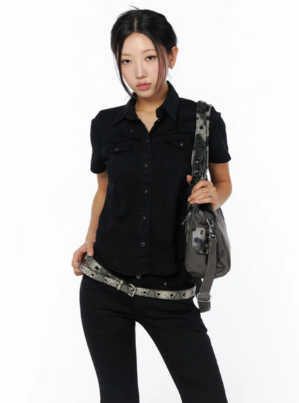 slim-fit-short-sleeve-button-up-cu512 / Black